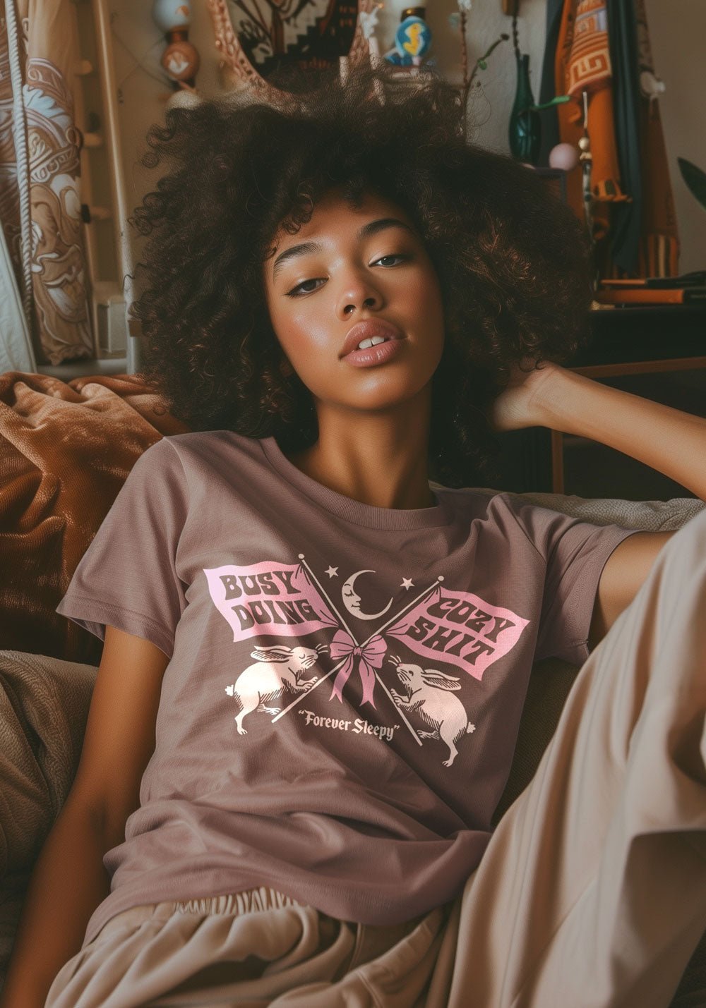 Busy Doing Cozy Shit Tee by kaeraz bunny cozy crescent moon