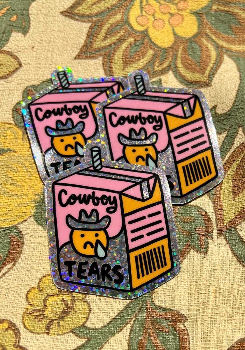 Cowboy Tears Glitter Sticker by kaeraz carton cowboy cowboy hat
