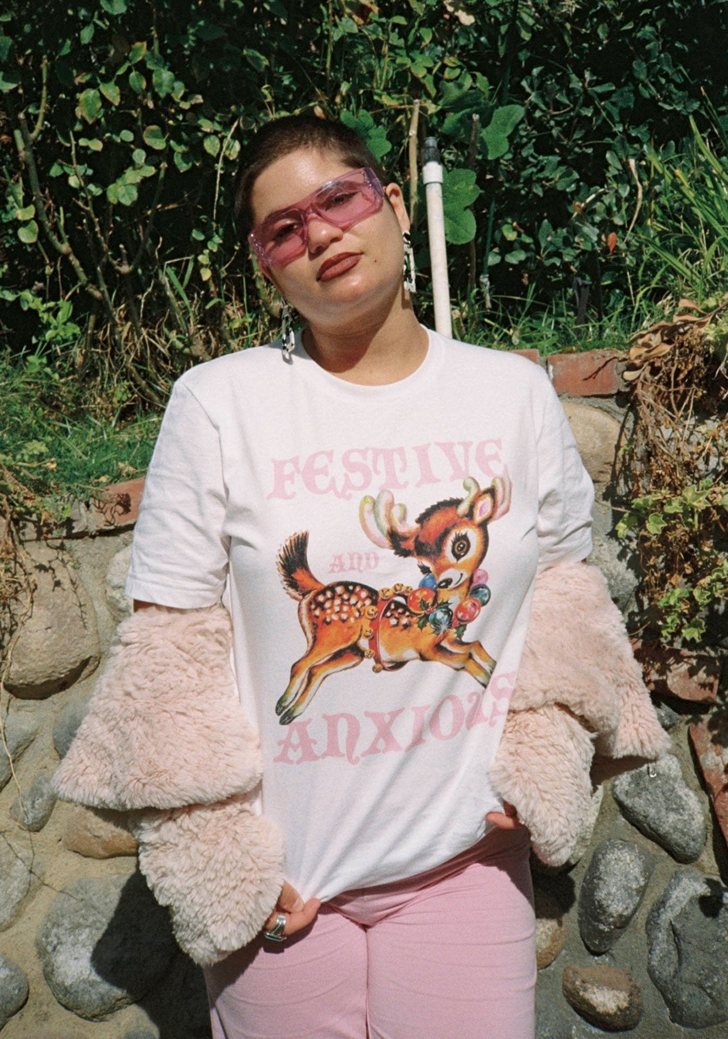 Festive and Anxious Tee by kaeraz christmas deer jingle bells