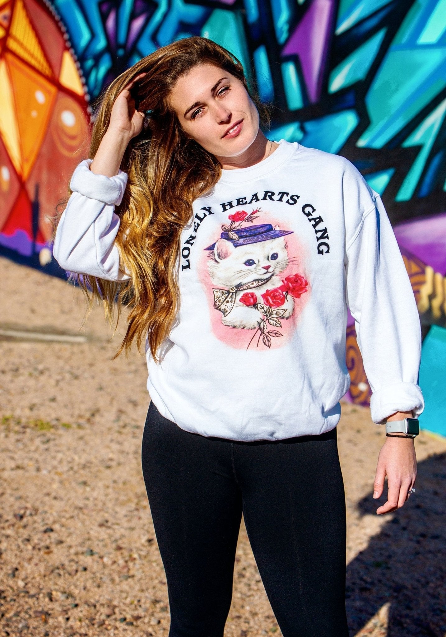 Lonely Hearts Gang Sweatshirt by kaeraz cat flower galentines