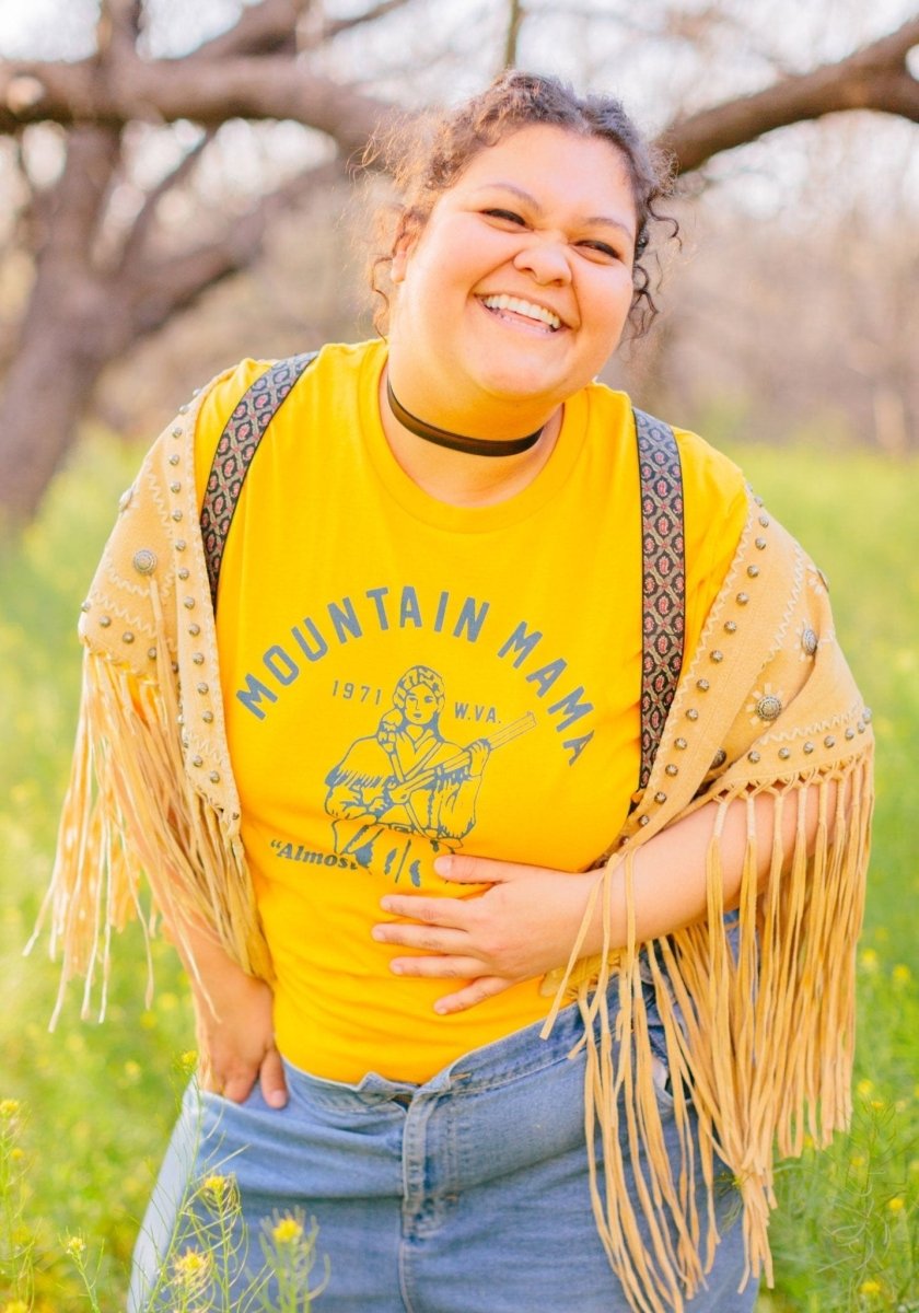 Mountain Mama Tee by kaeraz gold gun heaven