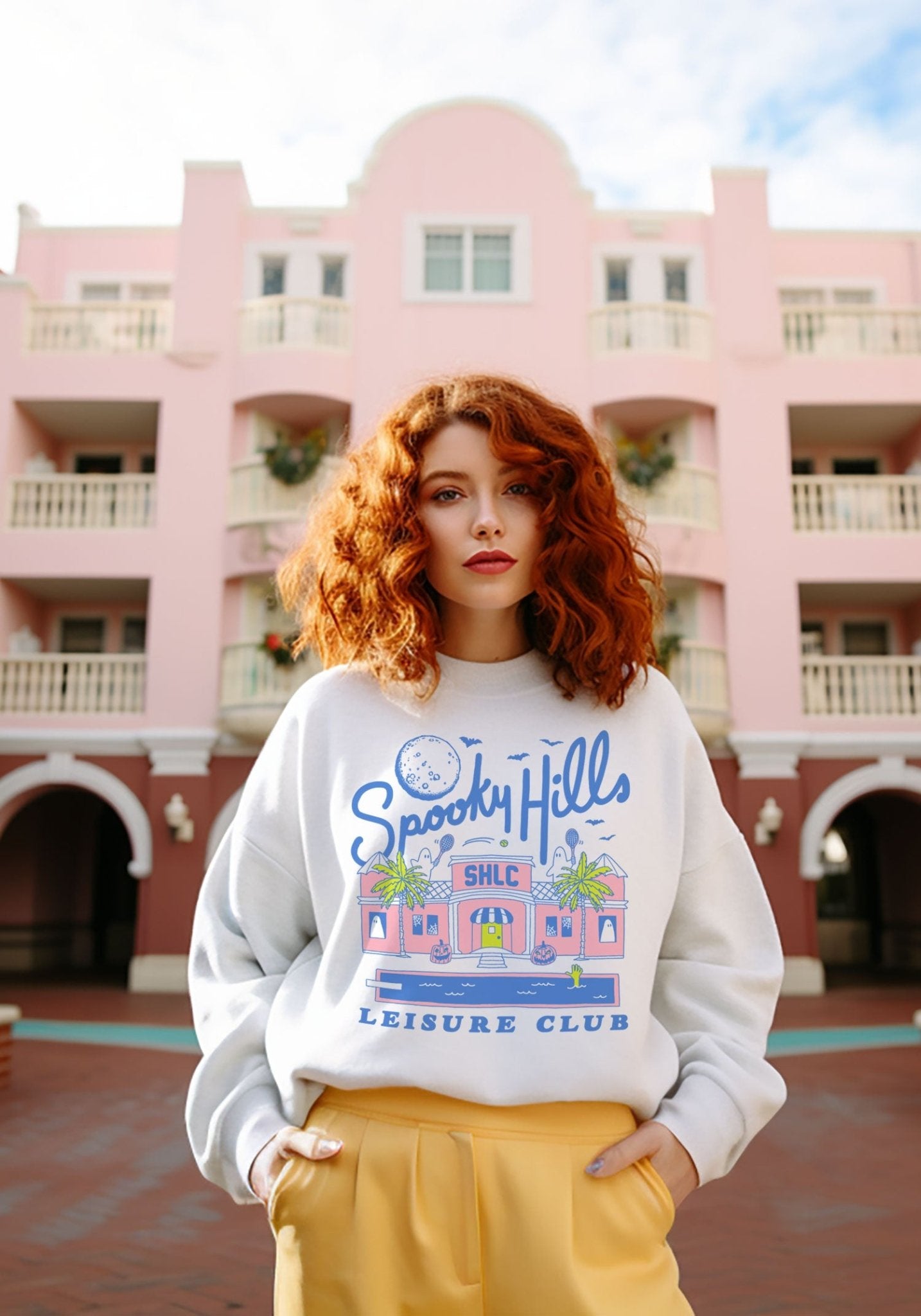 Spooky Hills Leisure Club Sweatshirt by kaeraz bats beverly hills full moon
