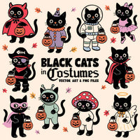 Black Cats in Costumes Halloween Clipart Bundle | Digital Download