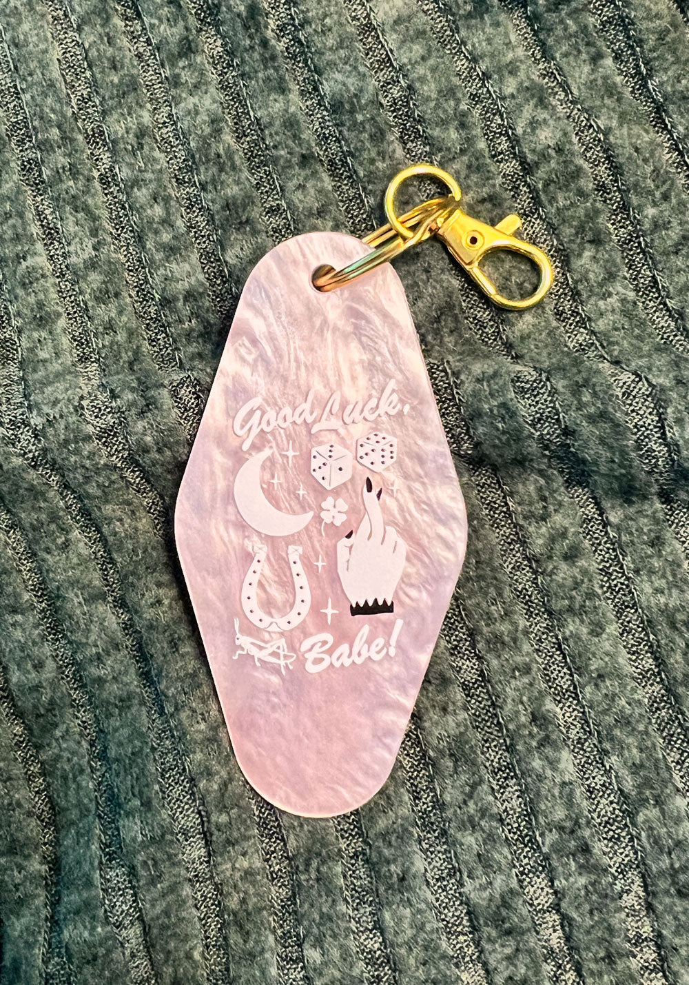 Good Luck Babe Pink Marble Keychain