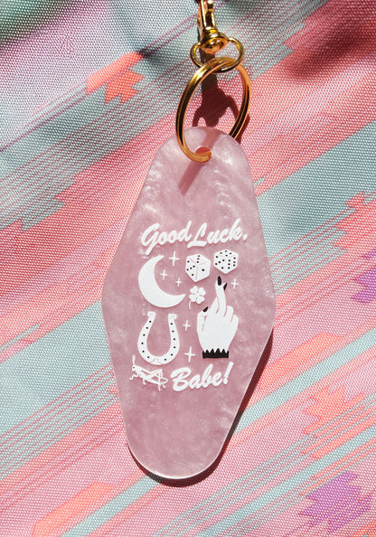 Good Luck Babe Pink Marble Keychain