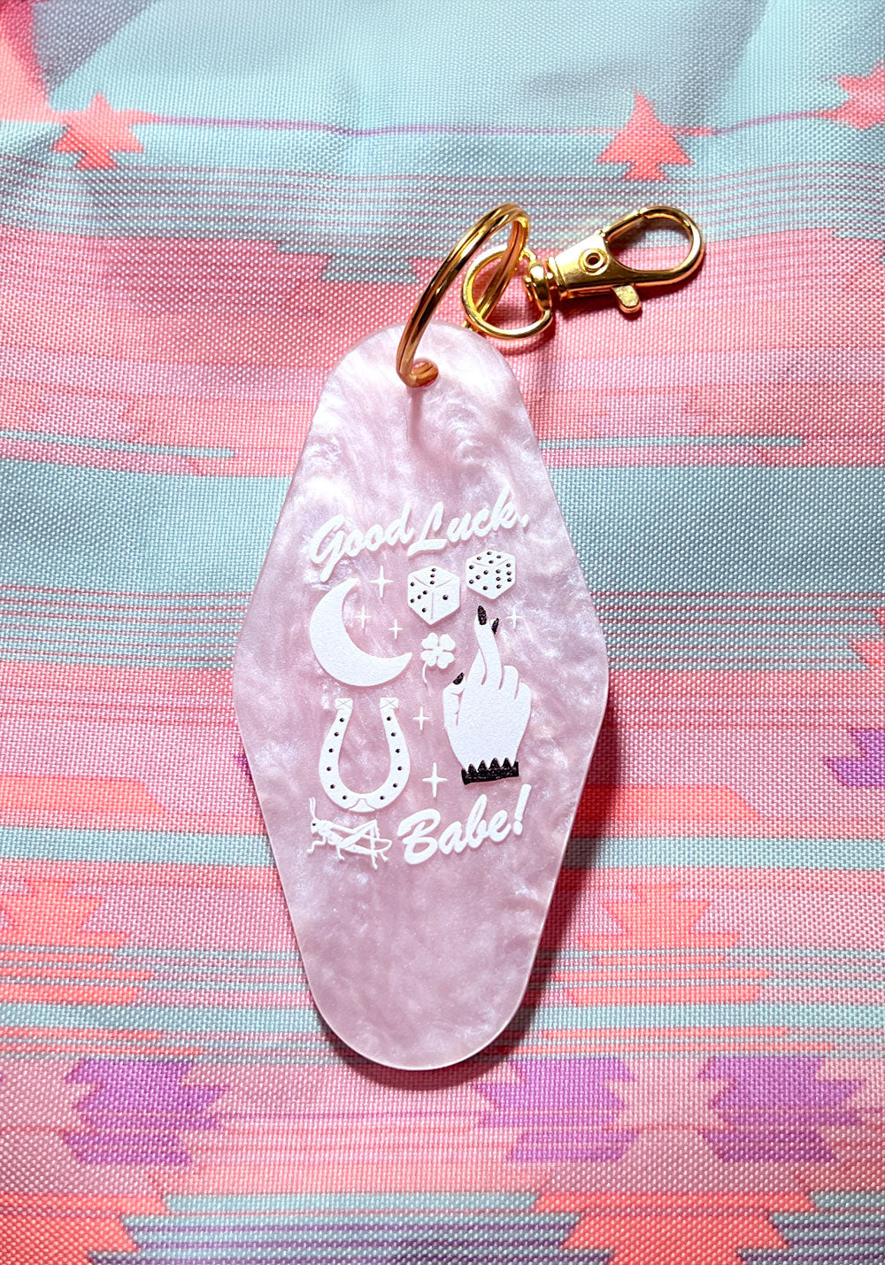 Good Luck Babe Pink Marble Keychain