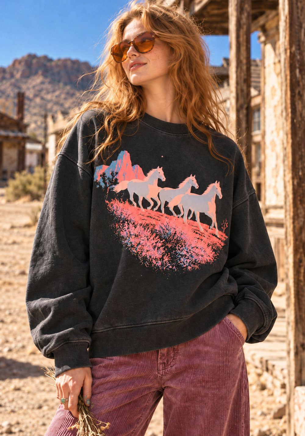 Spirit Horses Garment-Dyed Sweatshirt