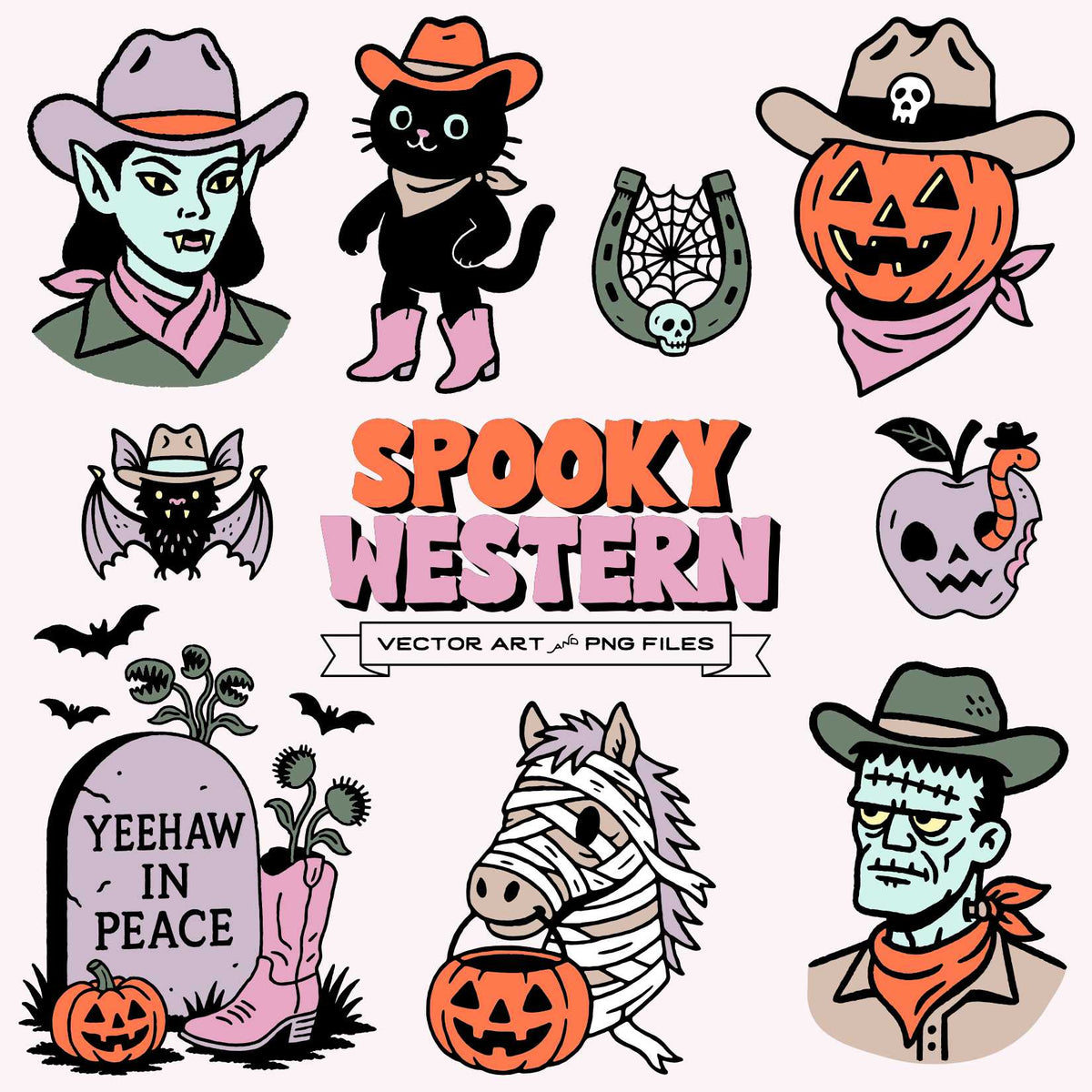 Spooky Western Halloween Clipart Bundle | Digital Download