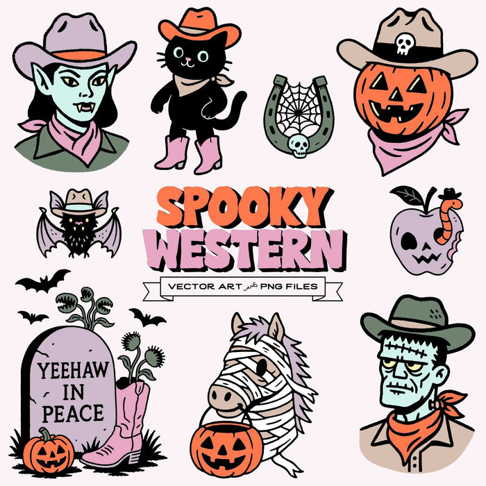 Spooky Western Halloween Clipart Bundle | Digital Download