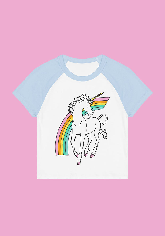 Rainbow Unicorn Raglan Babydoll Tee