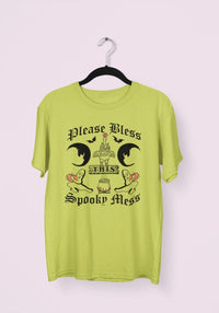 Bless This Spooky Mess Tee by kaeraz bats crescent moon fall