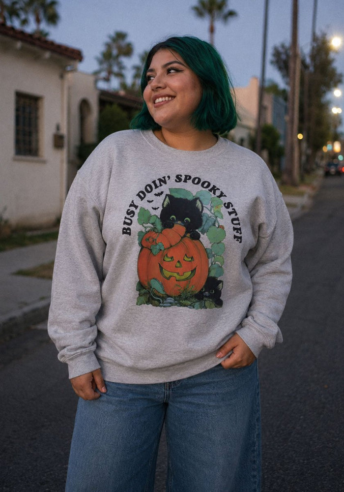 Busy Doin' Spooky Stuff Sweatshirt by kaeraz black cat halloween october