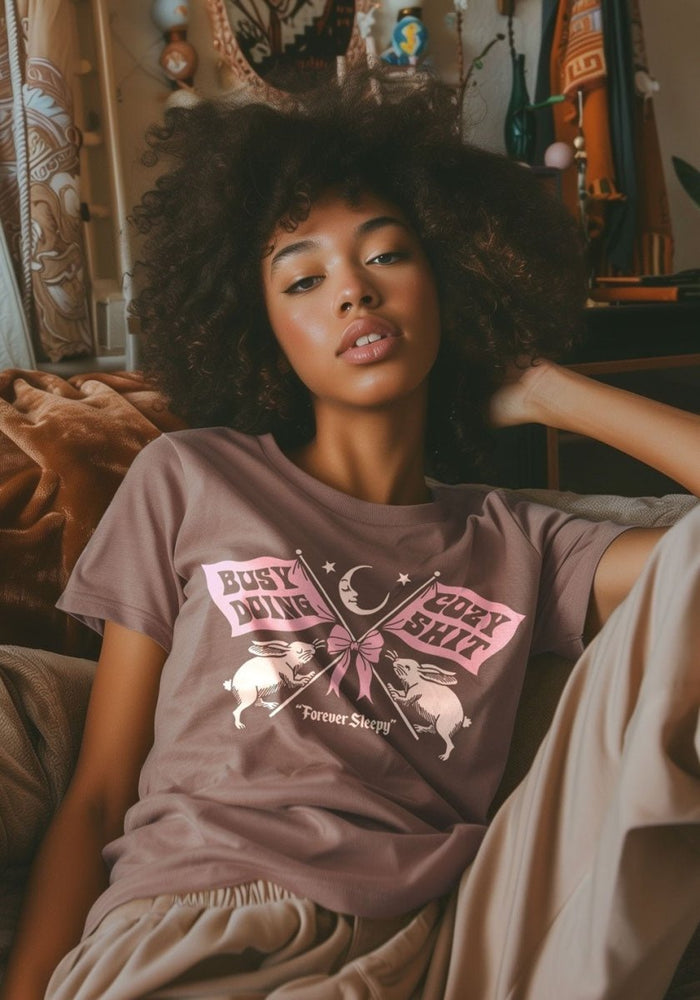 Busy Doing Cozy Shit Tee by kaeraz bunny cozy crescent moon