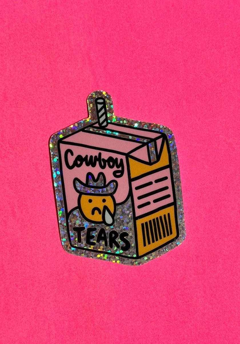 Cowboy Tears Glitter Sticker by kaeraz carton cowboy cowboy hat