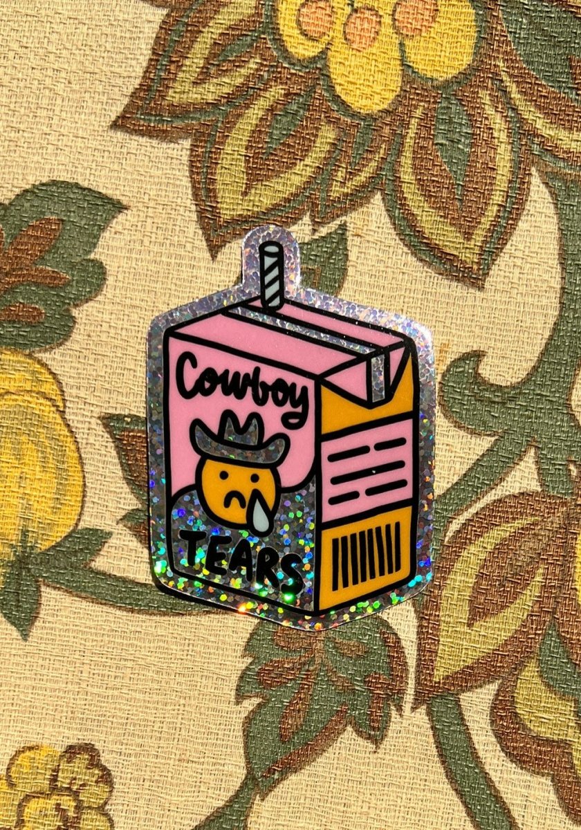 Cowboy Tears Glitter Sticker by kaeraz carton cowboy cowboy hat