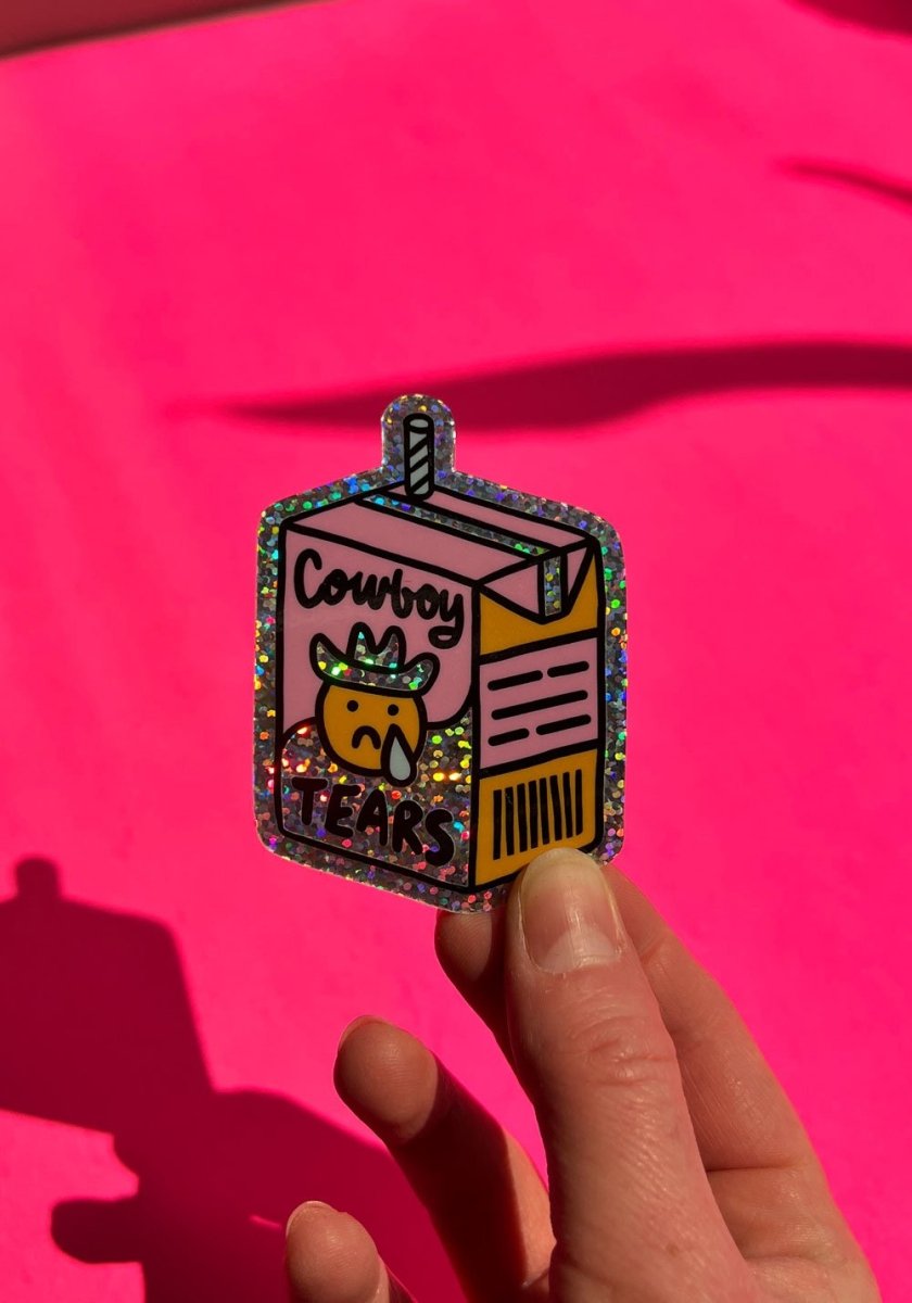 Cowboy Tears Glitter Sticker by kaeraz carton cowboy cowboy hat