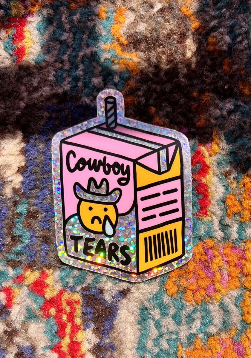 Cowboy Tears Glitter Sticker by kaeraz carton cowboy cowboy hat