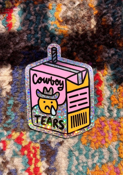 Cowboy Tears Glitter Sticker by kaeraz carton cowboy cowboy hat