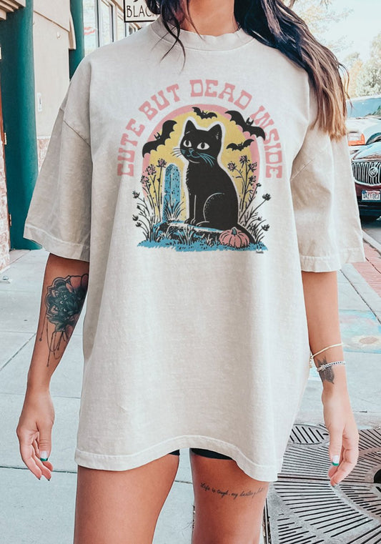 Cute But Dead Inside Tee by kaeraz bats black cat graveyard