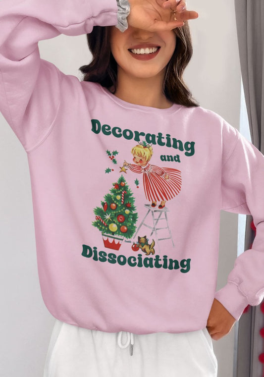 Decorating and Dissociating Christmas Sweatshirt by kaeraz christmas sweater christmas tree sweater