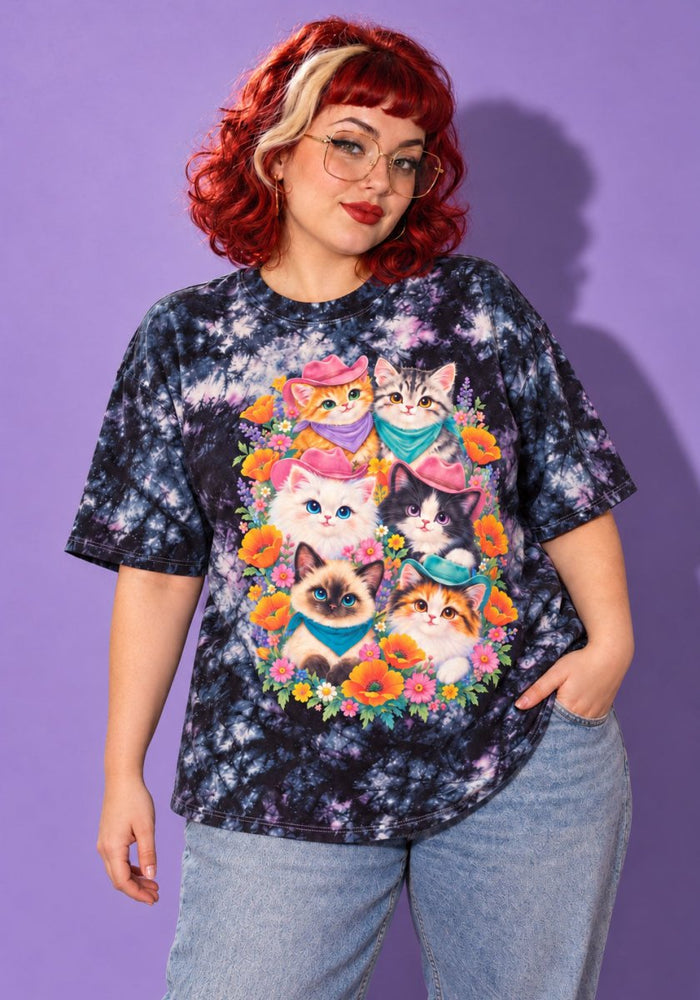 Felines of Western Purrsuasion Tie Dye Tee by kaeraz black cat cat cat tee