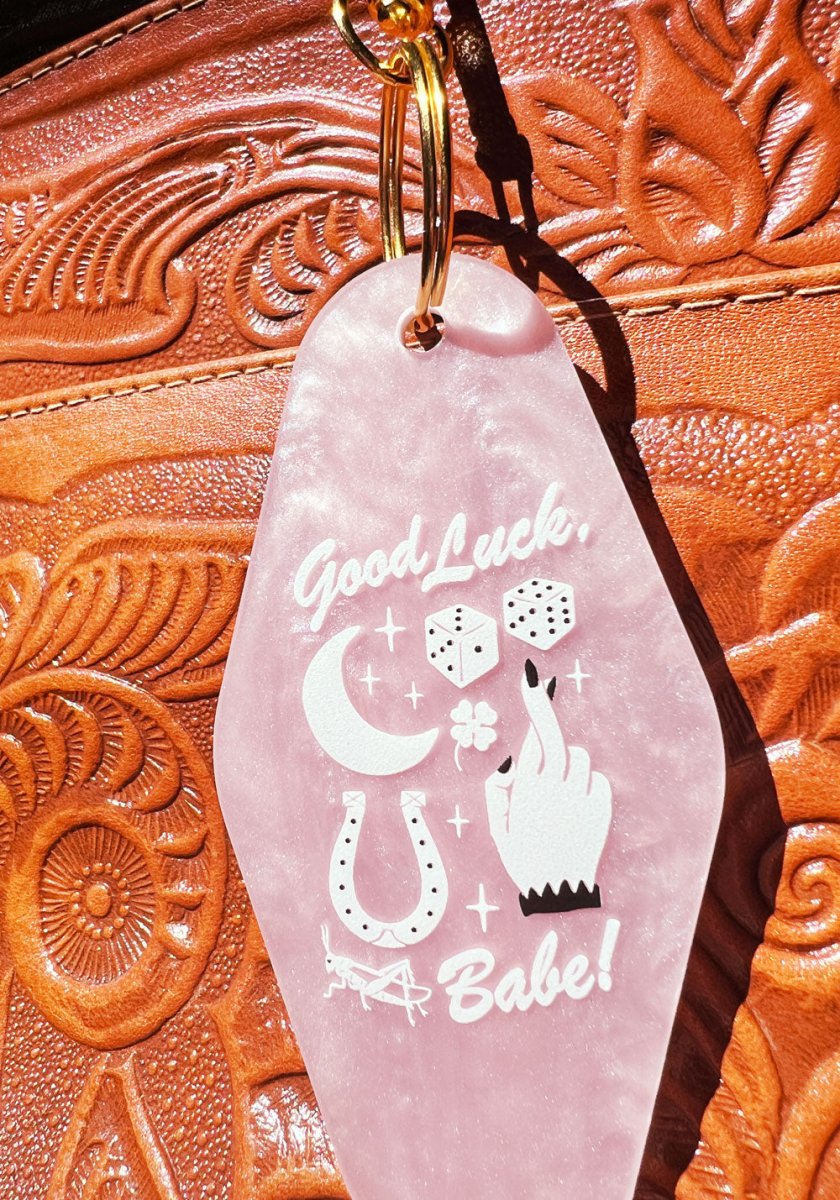 Good Luck Babe Pink Marble Keychain by kaeraz chappelle roan crescent moon dice