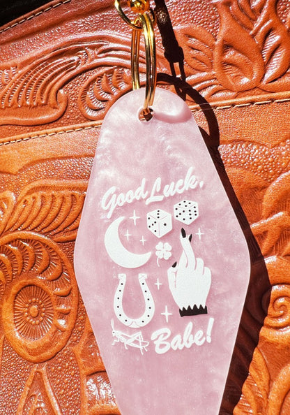 Good Luck Babe Pink Marble Keychain by kaeraz chappelle roan crescent moon dice