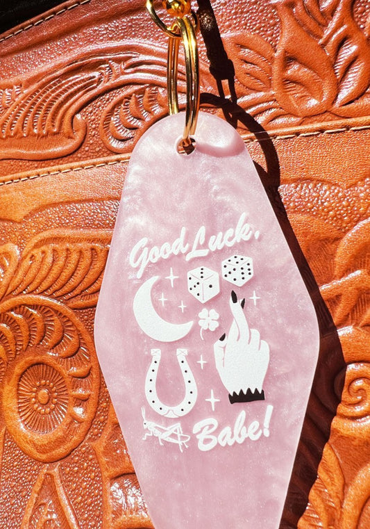 Good Luck Babe Pink Marble Keychain by kaeraz chappelle roan crescent moon dice