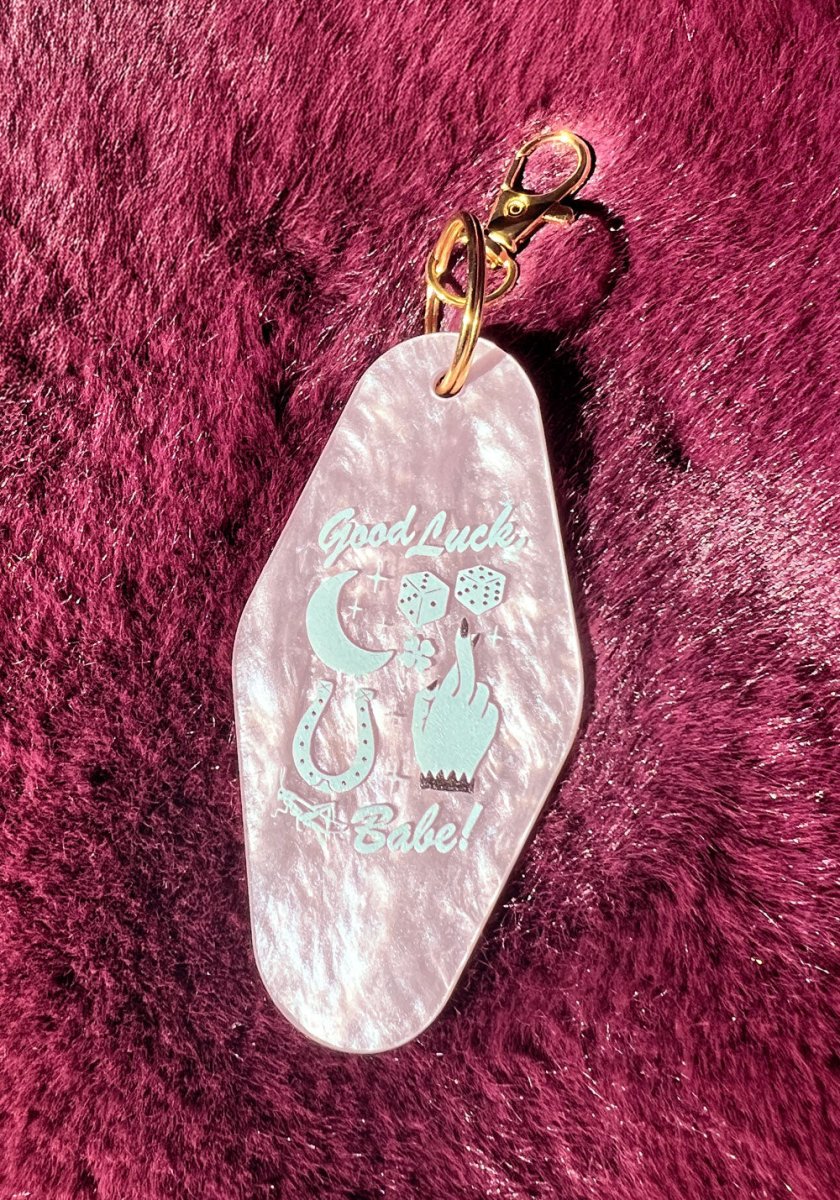 Good Luck Babe Pink Marble Keychain by kaeraz chappelle roan crescent moon dice