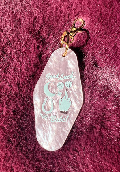 Good Luck Babe Pink Marble Keychain by kaeraz chappelle roan crescent moon dice
