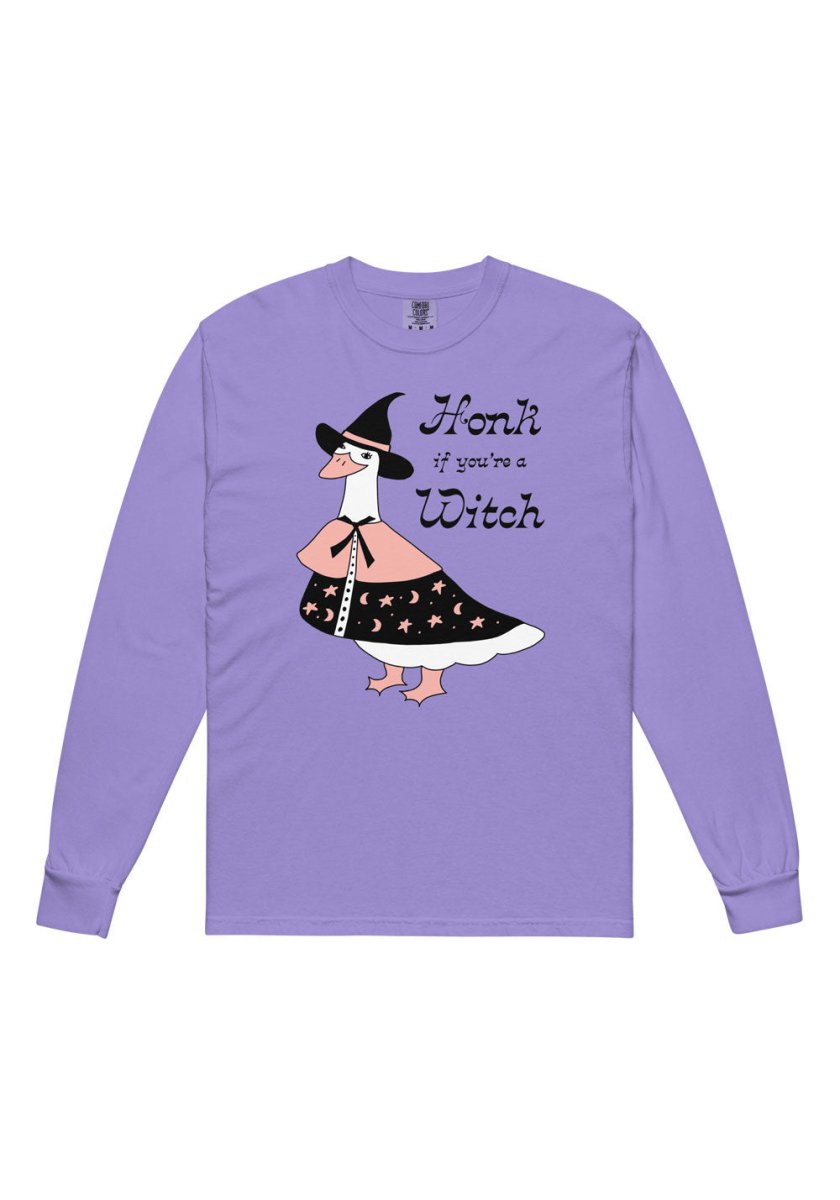 Honk If You're A Witch Long Sleeve Tee by kaeraz goose spooky witchy