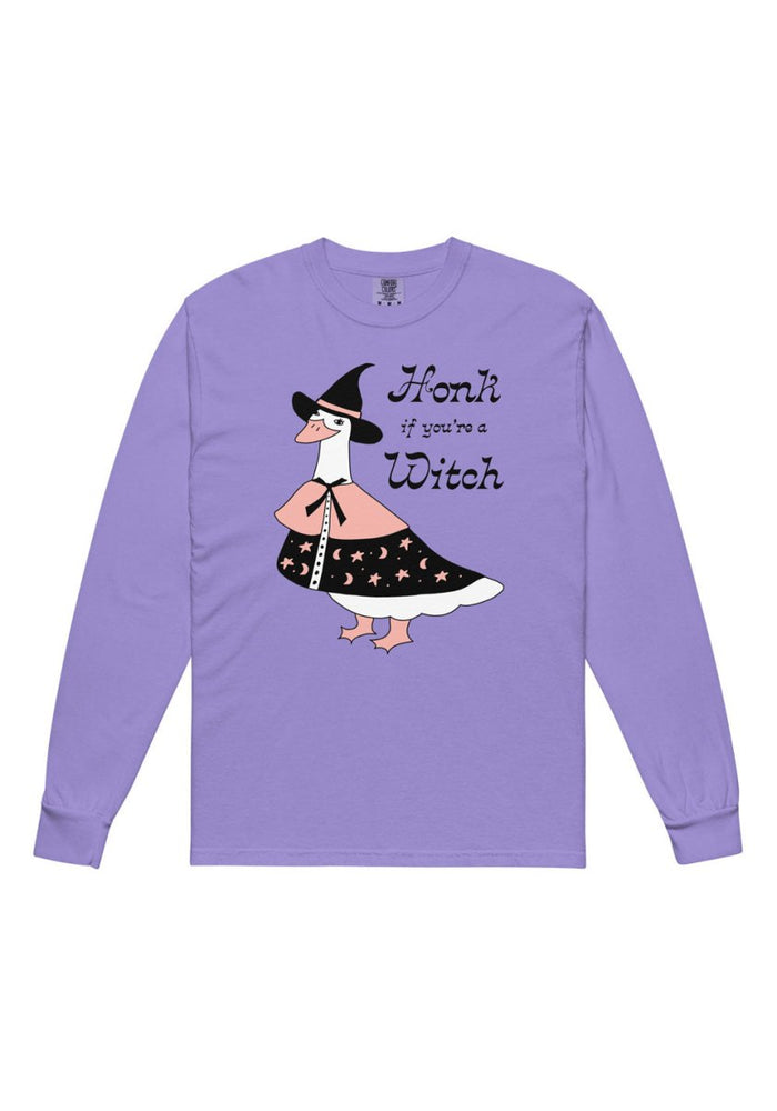Honk If You're A Witch Long Sleeve Tee by kaeraz goose spooky witchy