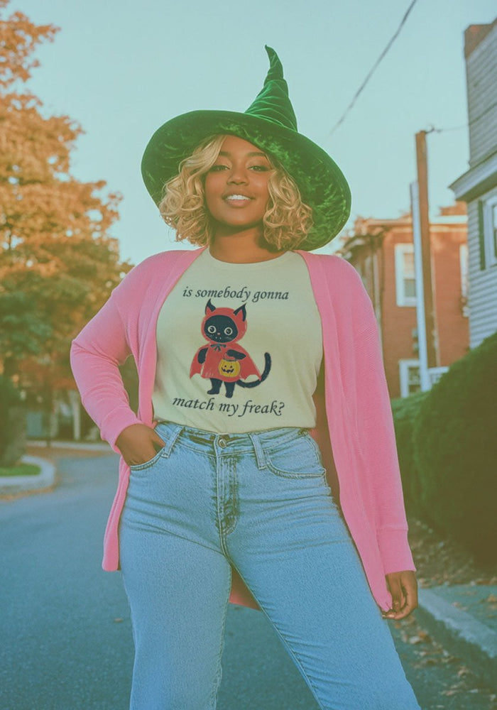 Is Somebody Gonna Match My Freak Tee by kaeraz black cat halloween october
