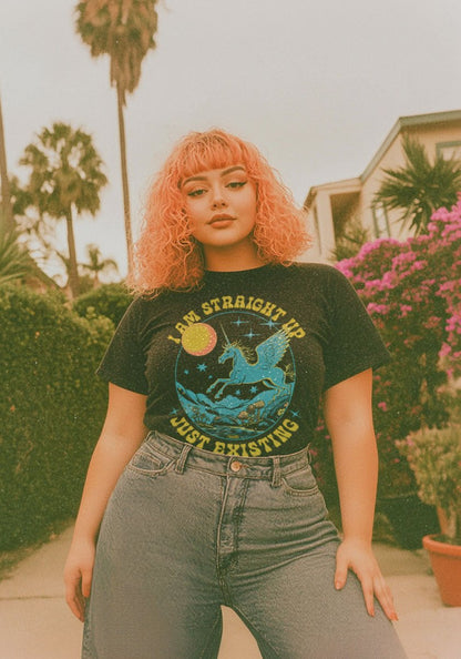 Just Existing Unicorn Tee by kaeraz 70s black light fantasy