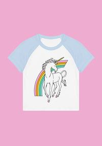 Rainbow Unicorn Raglan Babydoll Tee by kaeraz baby blue capsleeve horse