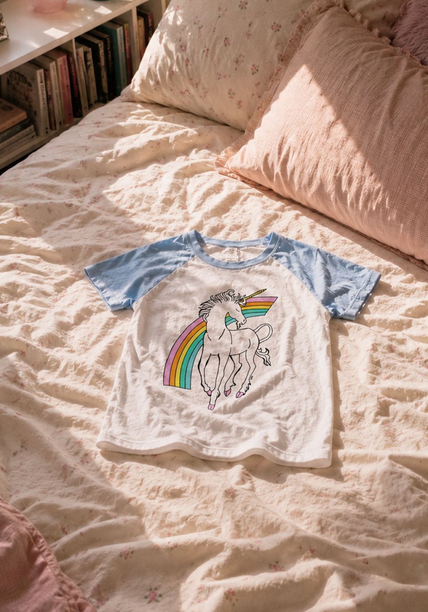 Rainbow Unicorn Raglan Babydoll Tee by kaeraz baby blue capsleeve horse