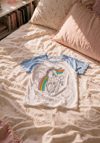 Rainbow Unicorn Raglan Babydoll Tee by kaeraz baby blue capsleeve horse