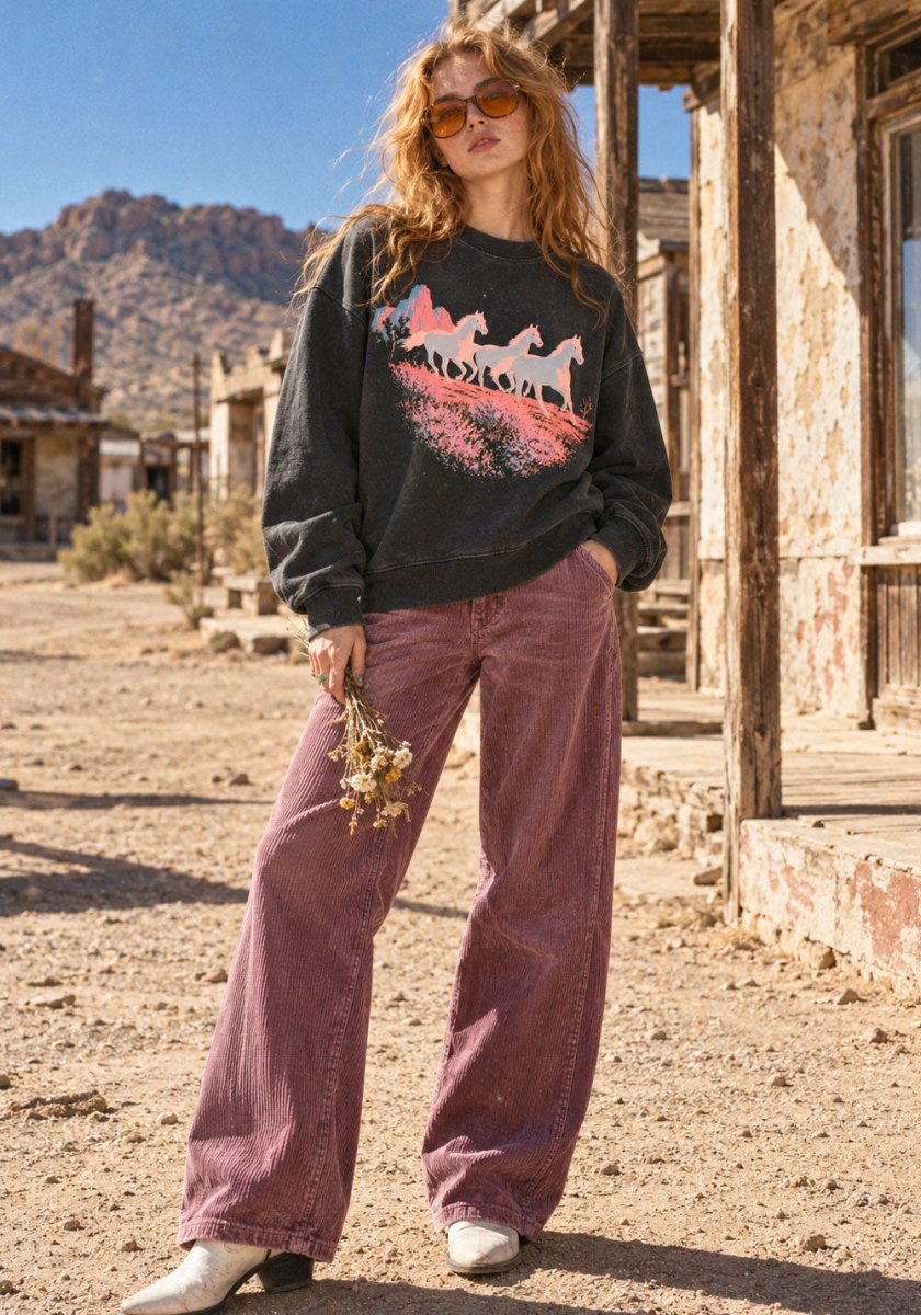 Spirit Horses Garment-Dyed Sweatshirt by kaeraz cowgirl desert horse