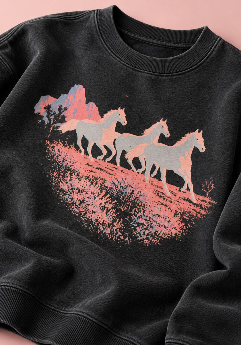 Spirit Horses Garment-Dyed Sweatshirt by kaeraz cowgirl desert horse