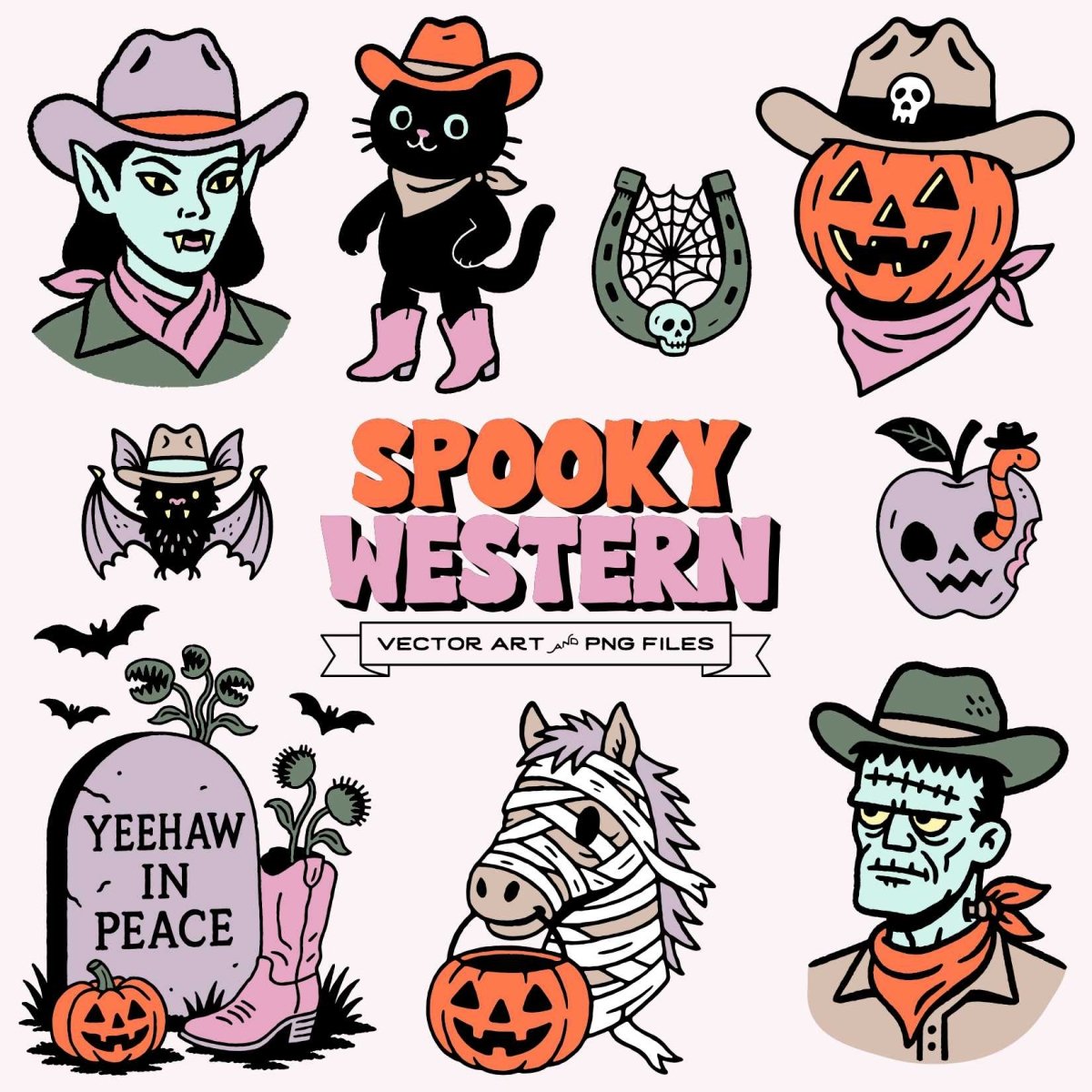 Spooky Western Halloween Clipart Bundle | Digital Download by kaeraz clipart cowboy cowgirl