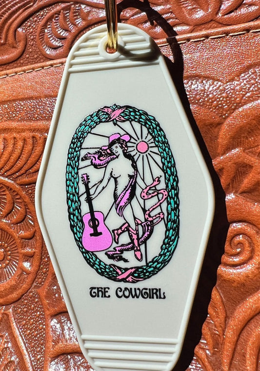 The Cowgirl Tarot Keychain by kaeraz cowgirl guitar tarot