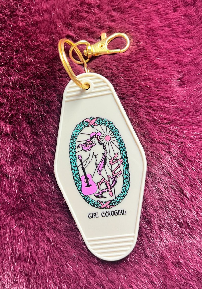 The Cowgirl Tarot Keychain by kaeraz cowgirl guitar tarot