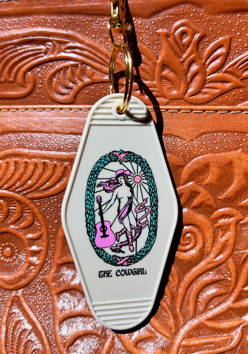 The Cowgirl Tarot Keychain by kaeraz cowgirl guitar tarot