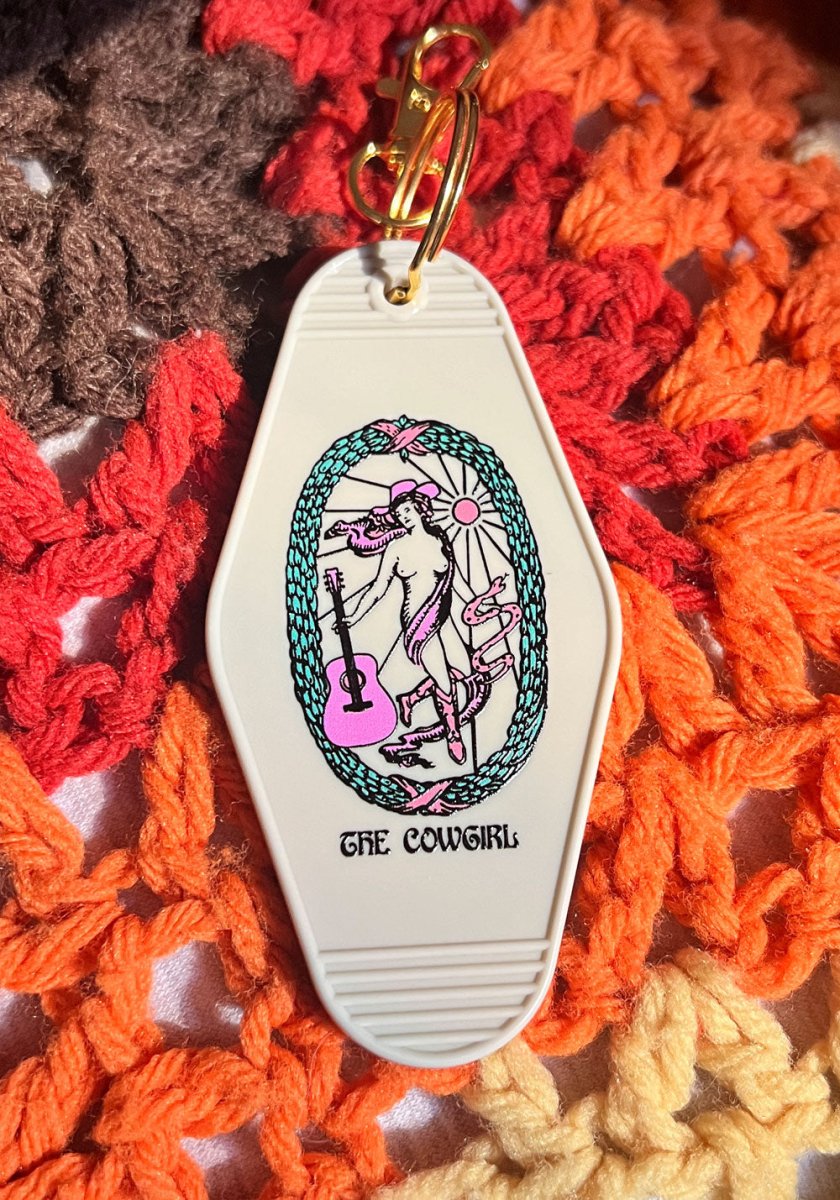 The Cowgirl Tarot Keychain by kaeraz cowgirl guitar tarot