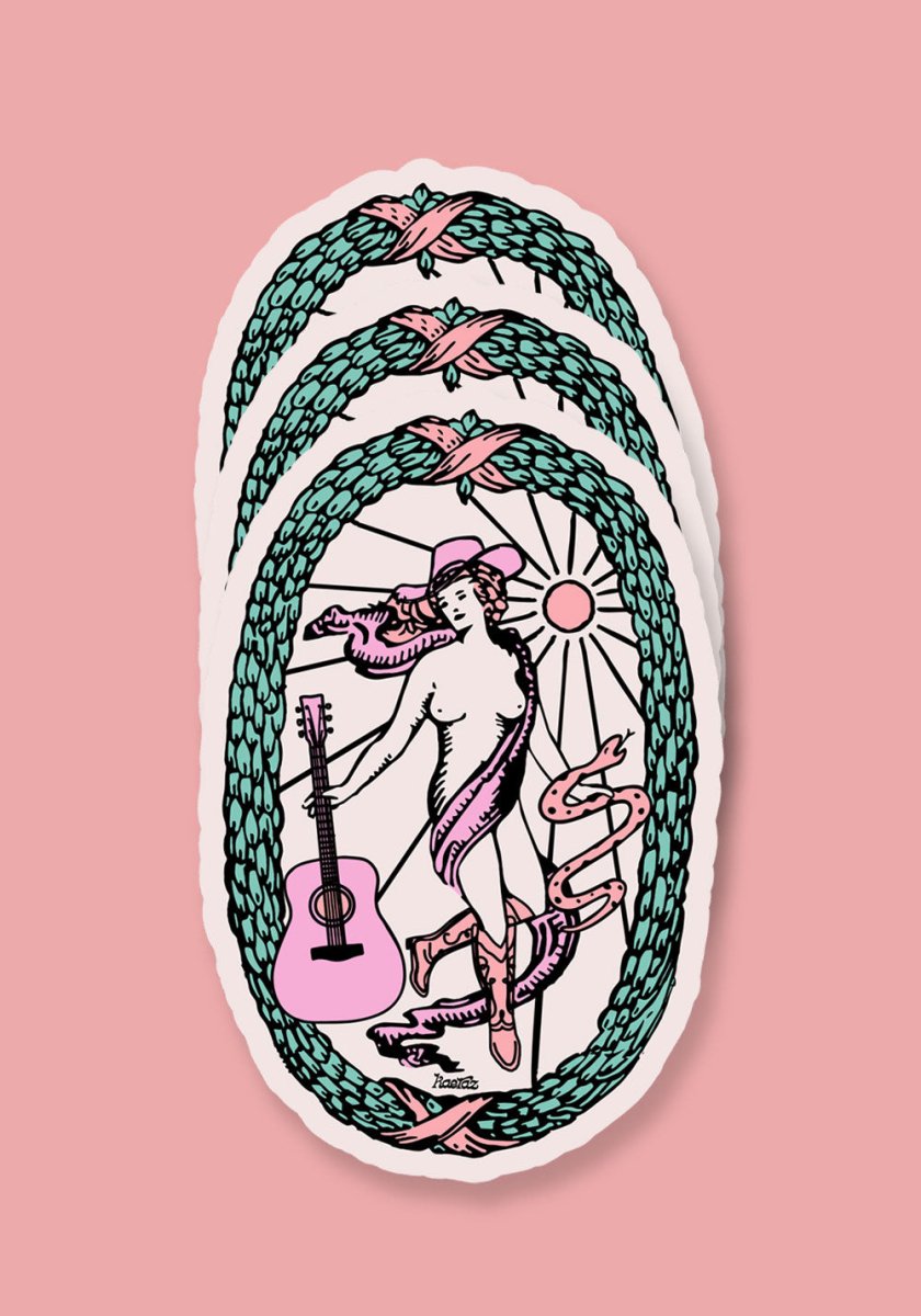 The Cowgirl Tarot Sticker by kaeraz cowgirl guitar mystical