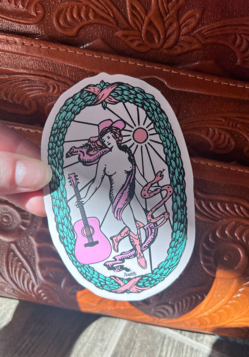 The Cowgirl Tarot Sticker by kaeraz cowgirl guitar mystical