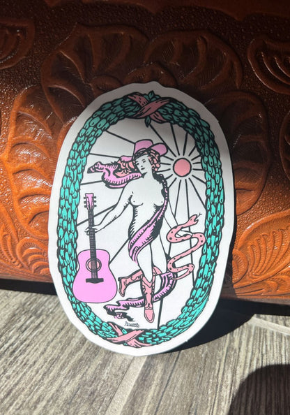 The Cowgirl Tarot Sticker by kaeraz cowgirl guitar mystical