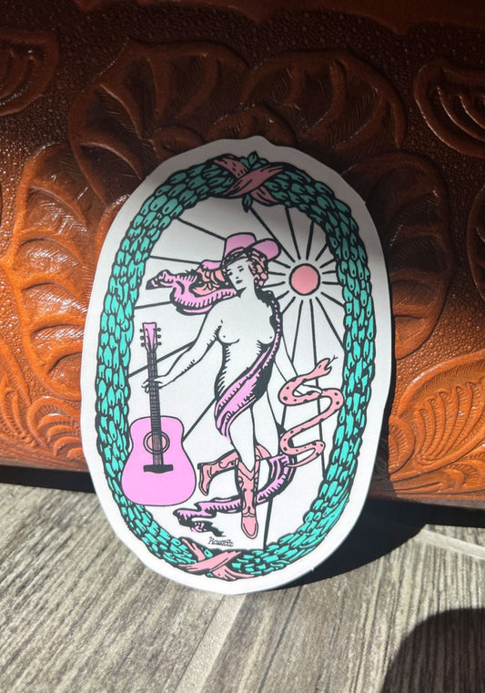 The Cowgirl Tarot Sticker by kaeraz cowgirl guitar mystical