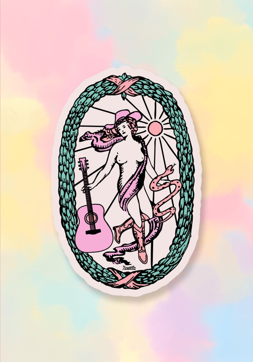 The Cowgirl Tarot Sticker by kaeraz cowgirl guitar mystical