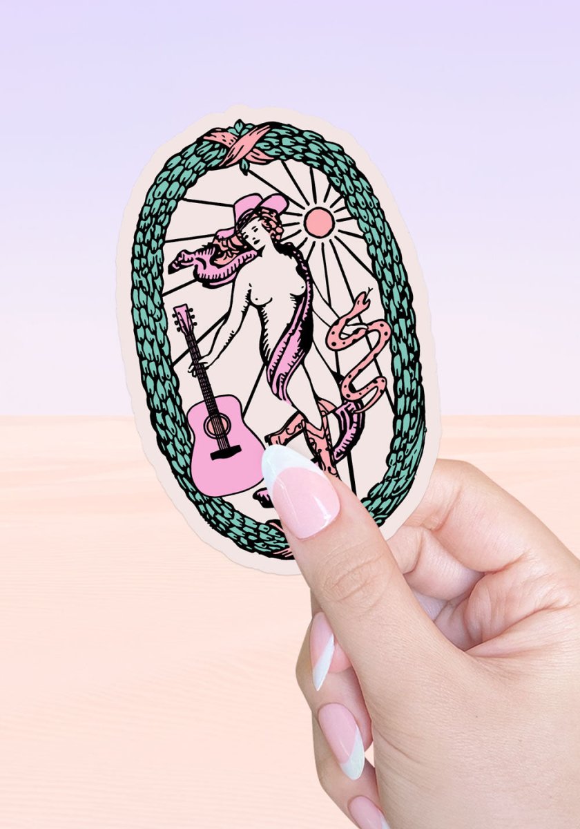 The Cowgirl Tarot Sticker by kaeraz cowgirl guitar mystical